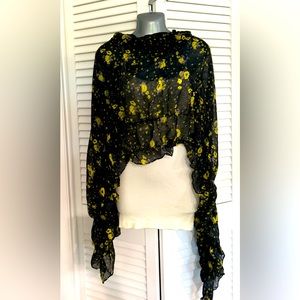 Nicole Marciano fashion scarf yellow and black floral pattern with flounce